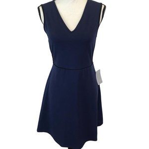 NWT The Vanity Room Womens Navy Blue V Neck Zip Back Fit & Flare Dress M